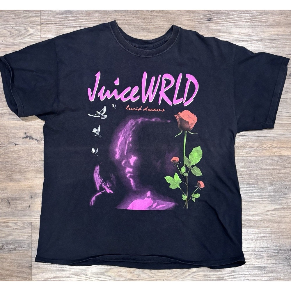 Juice Wrld 999 Lucid Dreams Size XL Graphic T-Shirt Merch Black 2018 Roses Rap - Picture 3 of 10